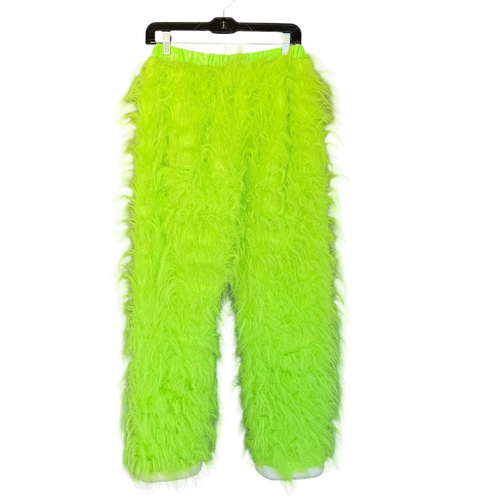 Grinch Monster Faux Fur Pants Adult Unisex Large Green Furry Elastic Costume